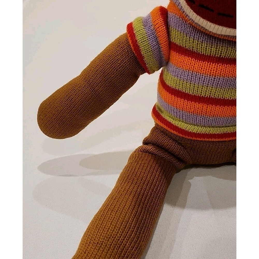 Brown Sock Monkey Plush 19" Stripe Sweater Orange Red Stuffed Dan Dee Mint - Picture 5 of 9